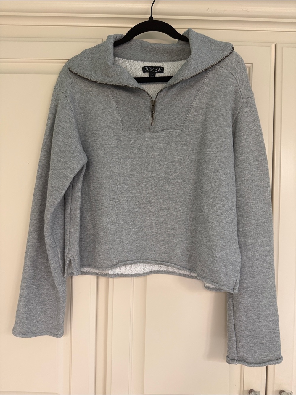 J. Crew Heather Gray Quarter-Zip Cropped Sweatshirt